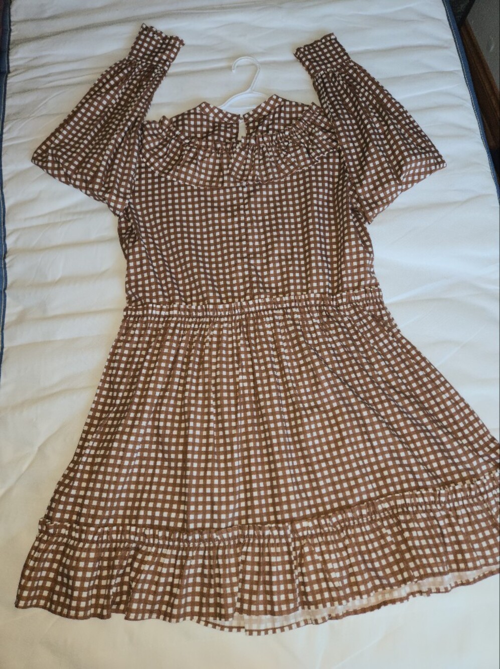 Anthropologie Porridge Dress Large L Brown Gingham Ruffle Plaid Mini Tiered NWT - Picture 12 of 14